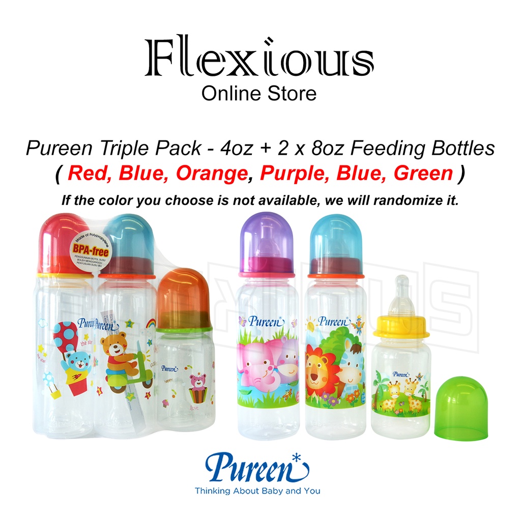 *Pureen* Triple Pack - 4oz + 2 X 8oz Feeding Bottles - Basic FBA (3)-F ...