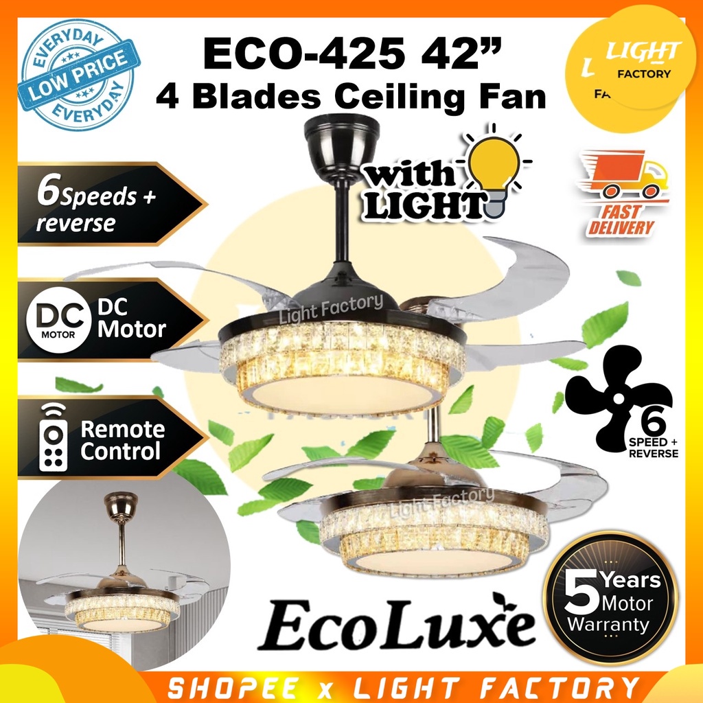 ECOLUXE Premium Crystal Chandelier Ceiling Fan ECO425 42" 3 Colour LED