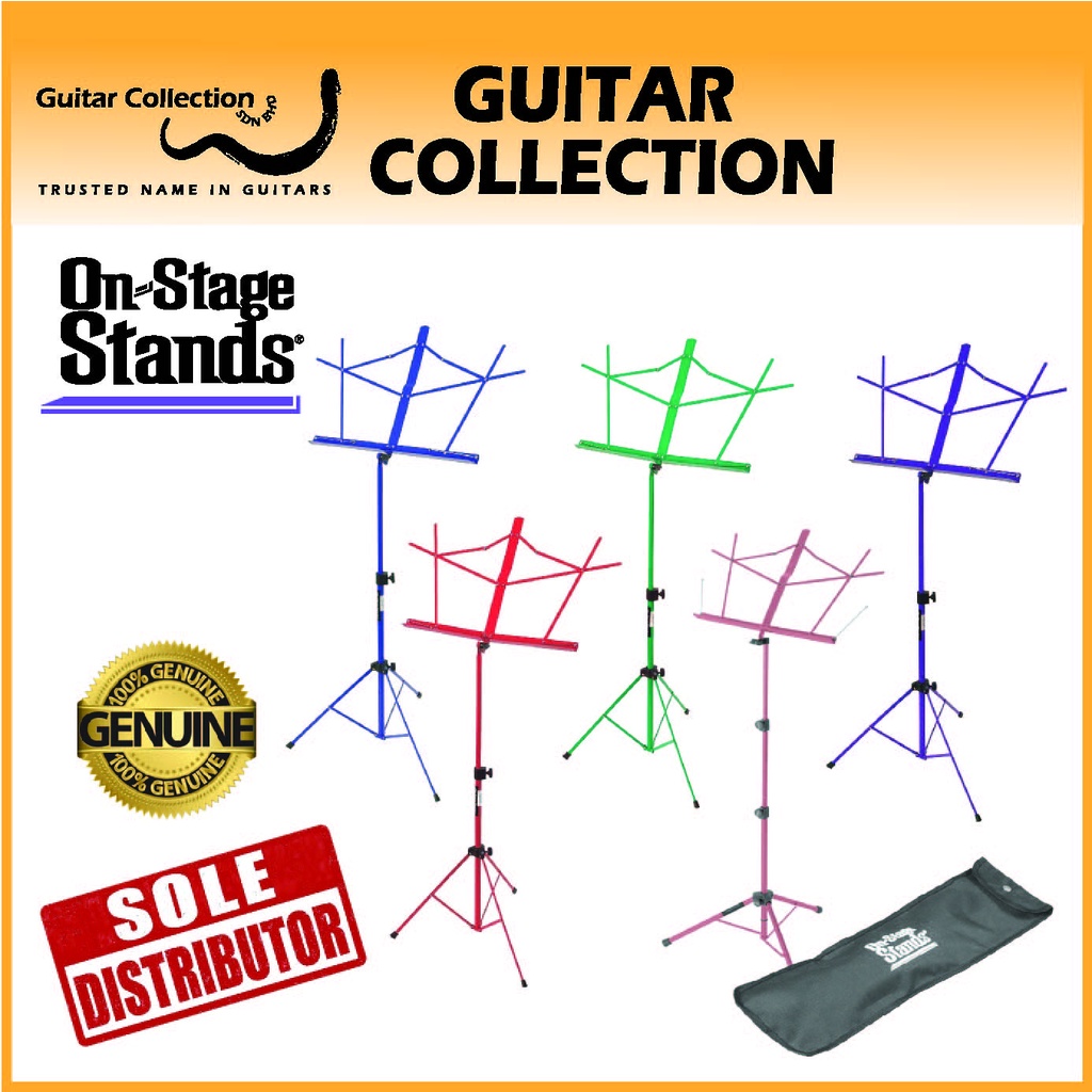 On Stage SM7122 Colourful Compact Sheet Music Stand 26" - 40" (with bag) - 5 Different Colours