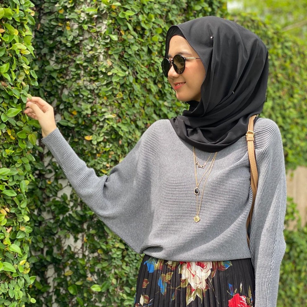 BLOUSE KNITTED  MUSLIMAH Baju  Women Plain Long Sleeves 