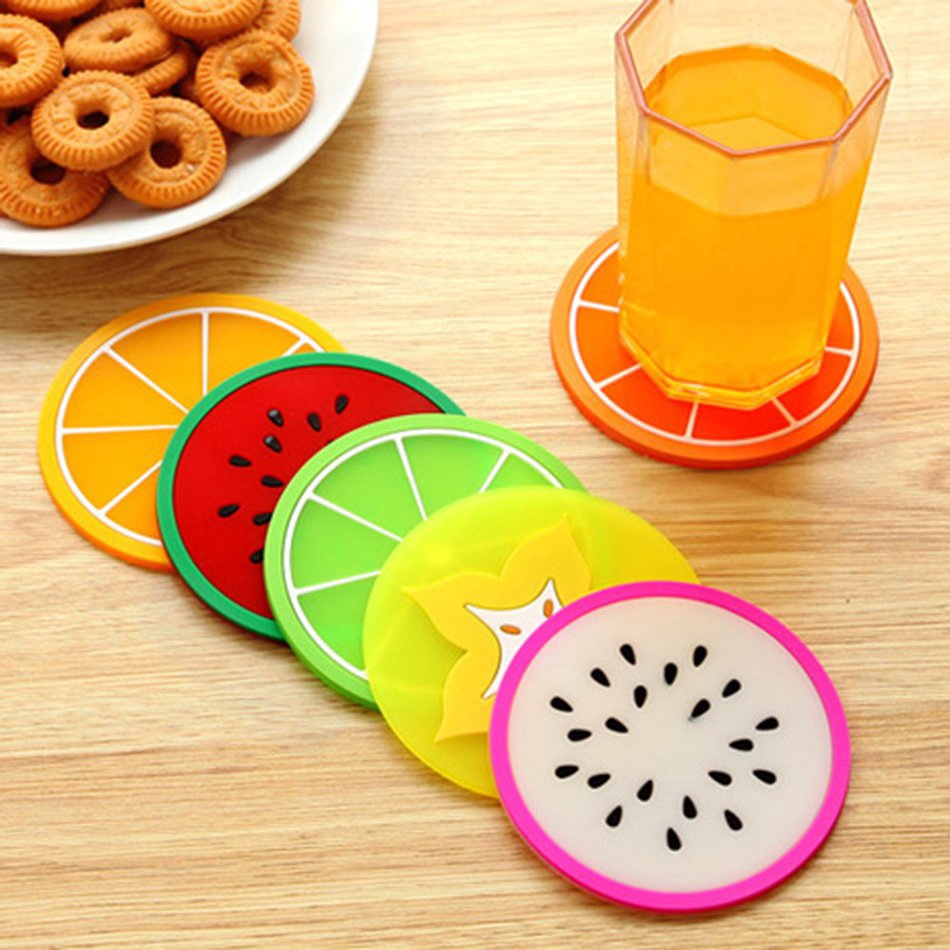 L Silicone Fruit Coasters Set Non Slip Cute Coasters for Drink Car Cup