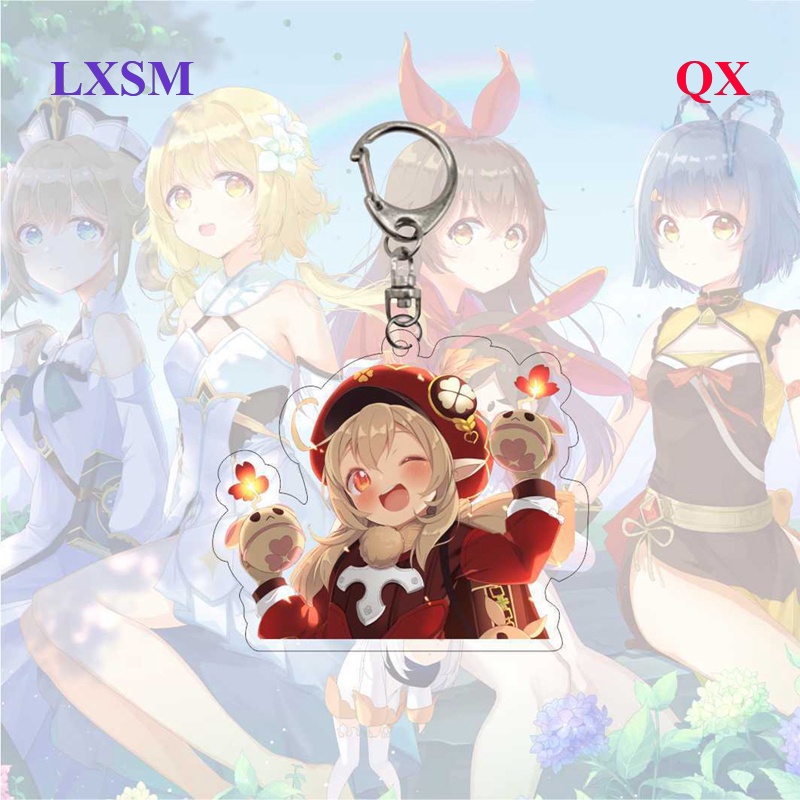 QX Hot Game Anime Genshin Impact Keychain Traveler Amber Kaeya Figure Key Chain Ring Jewelry Men Bagpack Pendant Children