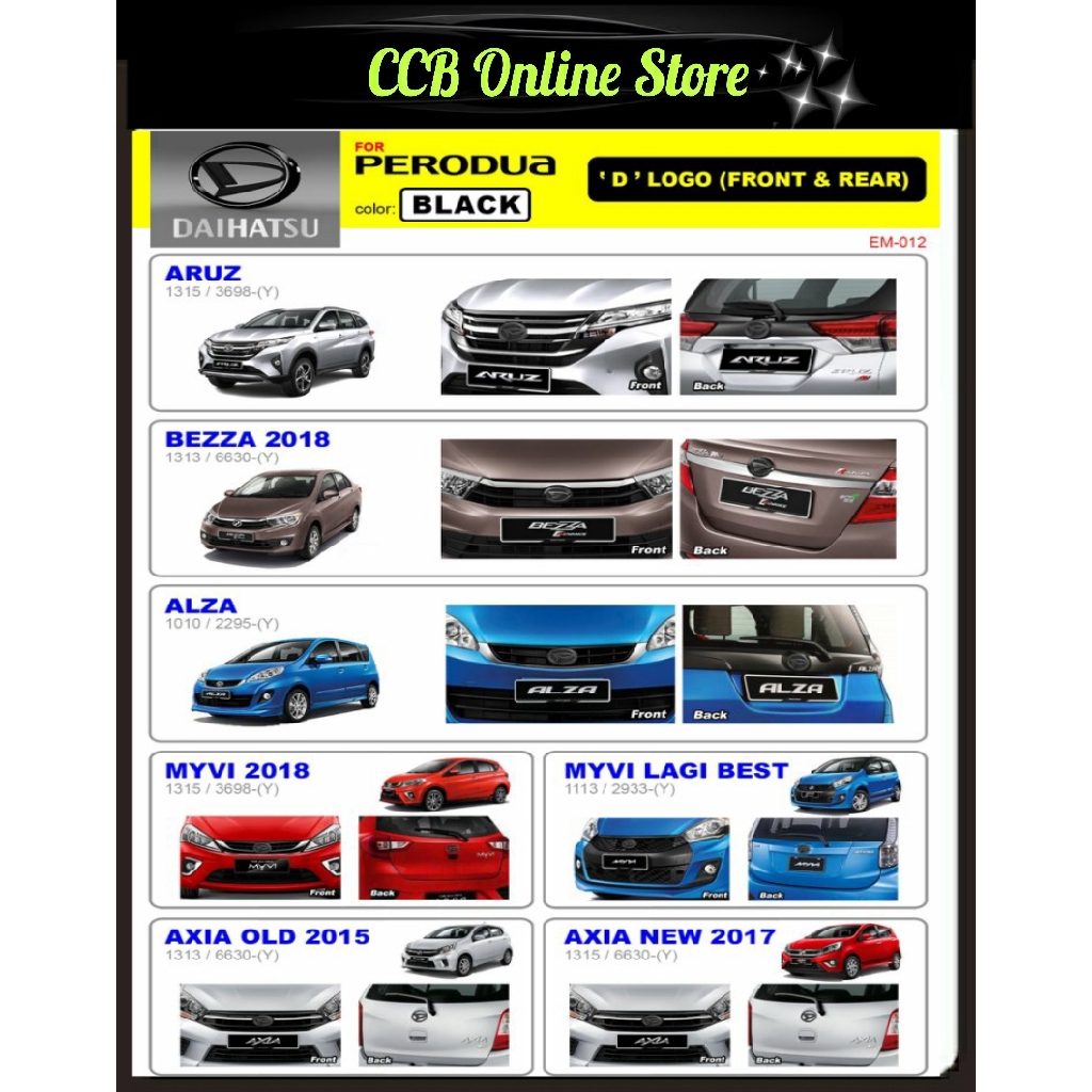 PERODUA Myvi / Bezza / Alza / Axia Front and Rear Convert Daihatsu 