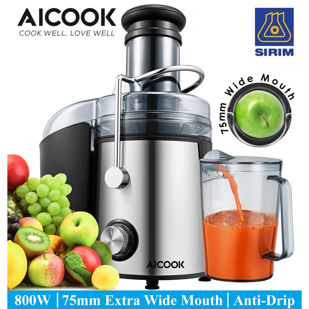 Aicook 800W 75MM Extra Large Feed Chute GS332 Powerful Ultra High Speed Centrifugal Juicer Machine BPA-Free 304 S/Steel