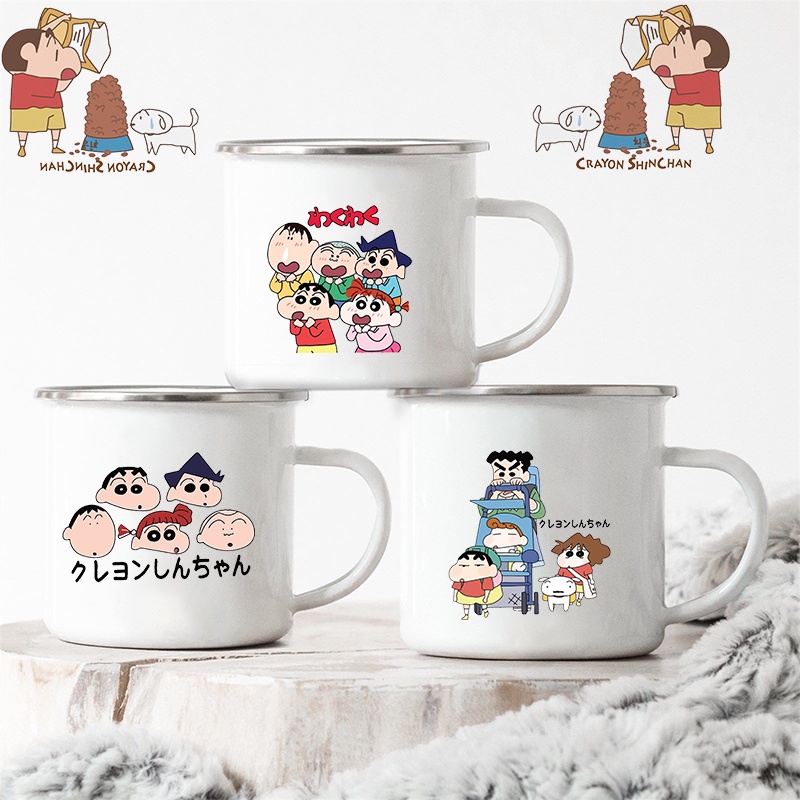 Crayon Shin-chan Print Water Cup Enamel Coffee Milk Cups Hot Cocoa Chocolate Mugs Kids Cute Milk Cups