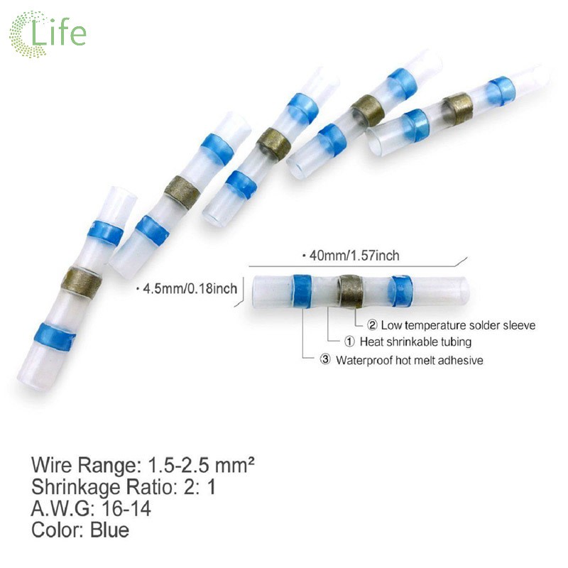 100pcs 26-10 AWG Solder Sleeve Heat Shrink Butt Wire Splice Connector Waterproof