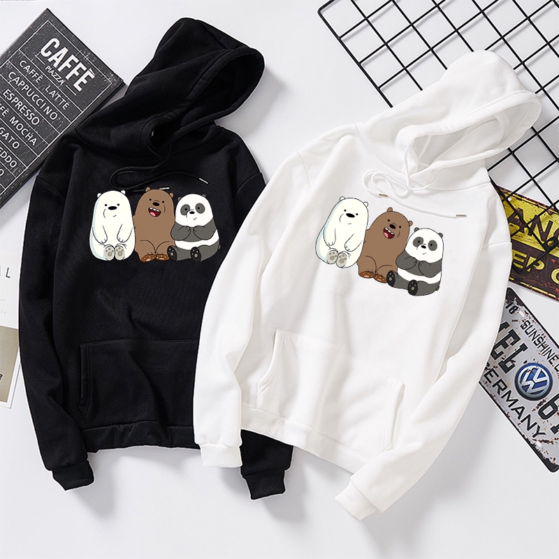  We  Bare  Bears  Printed Hoodie Tops Plus Velvet Sweatshirts 