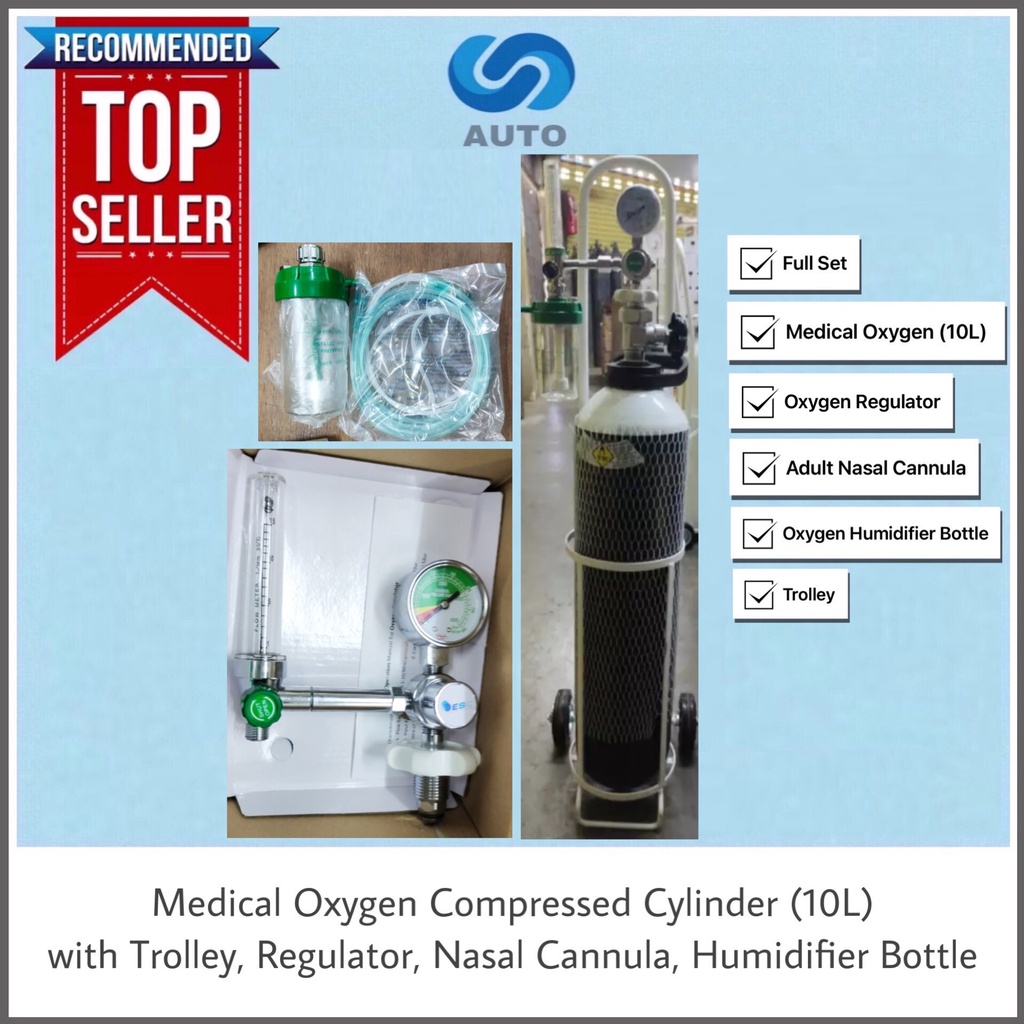 Medical Oxygen Compressed Gas Cylinder 10L with Trolley, Regulator ...