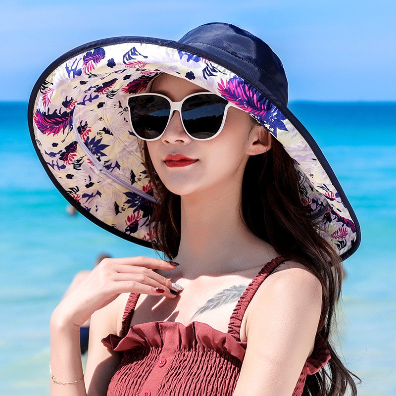 Foldable Big Brim Sun Hats for Women Fashion Summer Spring Outdoor Sun Caps Casual Beach Hat for Ladies