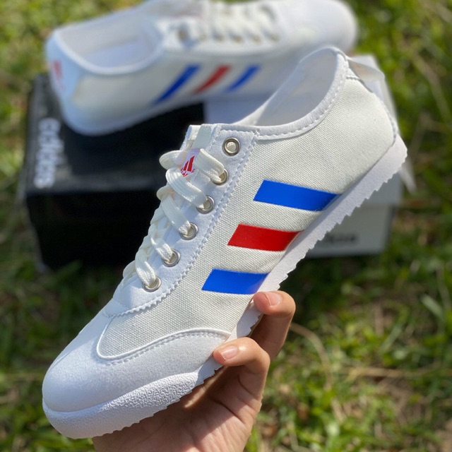 READY STOCK😊 ADIDAS STRIPE WHITE BLUE RED | Shopee Malaysia