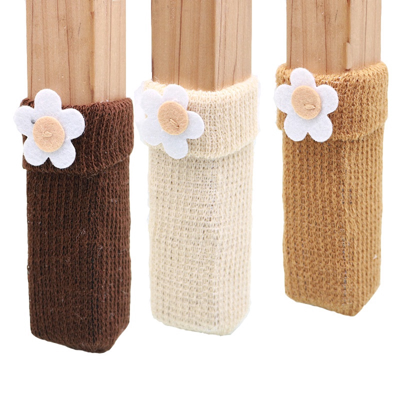 4pcs Ins Style Knitted Table Chair Foot Cover Mute Wearresistant