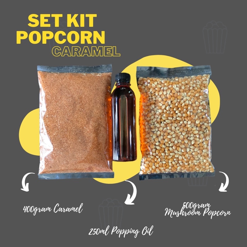 Set Kit Popcorn 3 in 1 (Caramel + Popping Oil + Mushroom Popcorn)