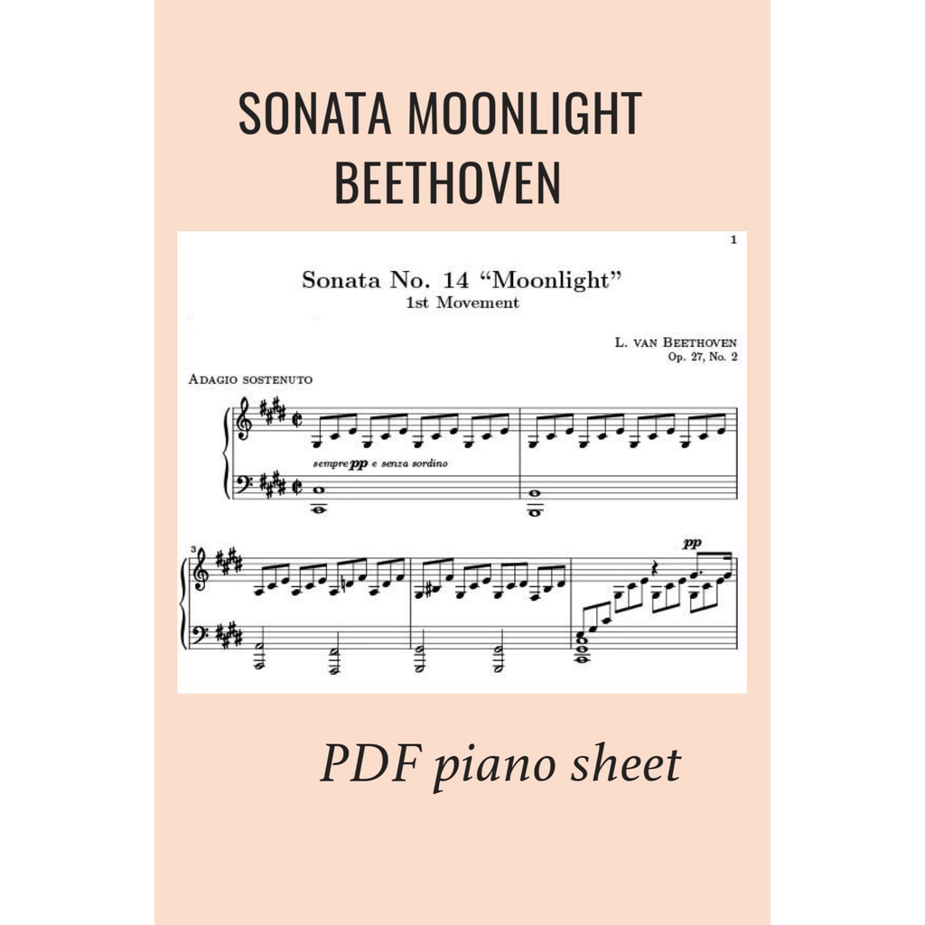 PIANO SHEET BEETHOVEN "MOONLIGHT" 1ST MOVEMENT SONATA NO.14 PIANO SHEET ...