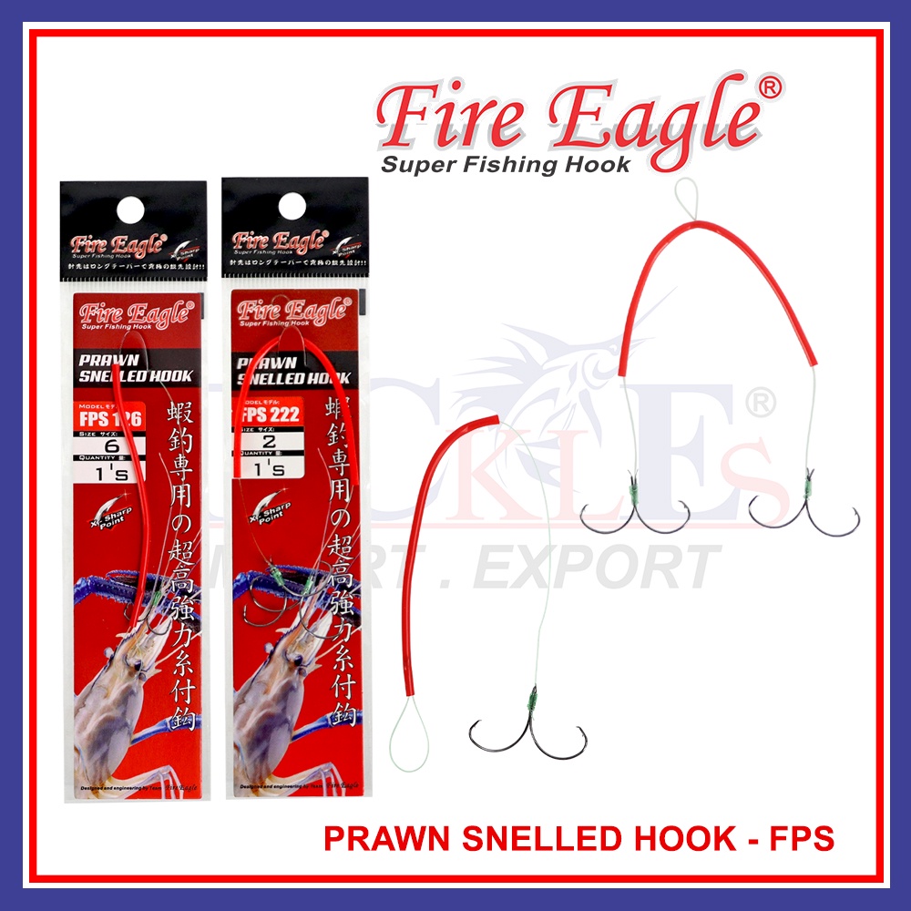 Fire Eagle Prawn Snelled Hook FPS Perambut Matakail Fishing Accessories