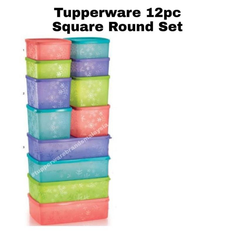 🔥PROMO🔥Tupperware 12pcs Snowflake Square Round Set 400ml, 800ml, 1.3Litre