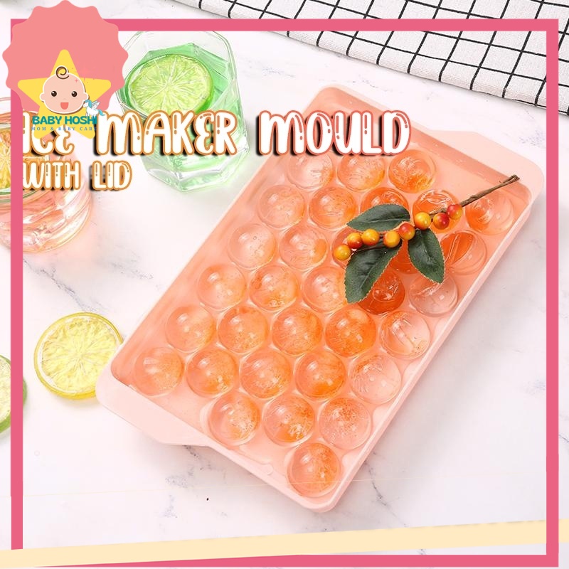 BH~ Ice Cube Tray Maker 33 Grids Round Sphere Shape Mould Cocktails Food Grade Plastic BPA Free Bekas Ais Beku Bulat