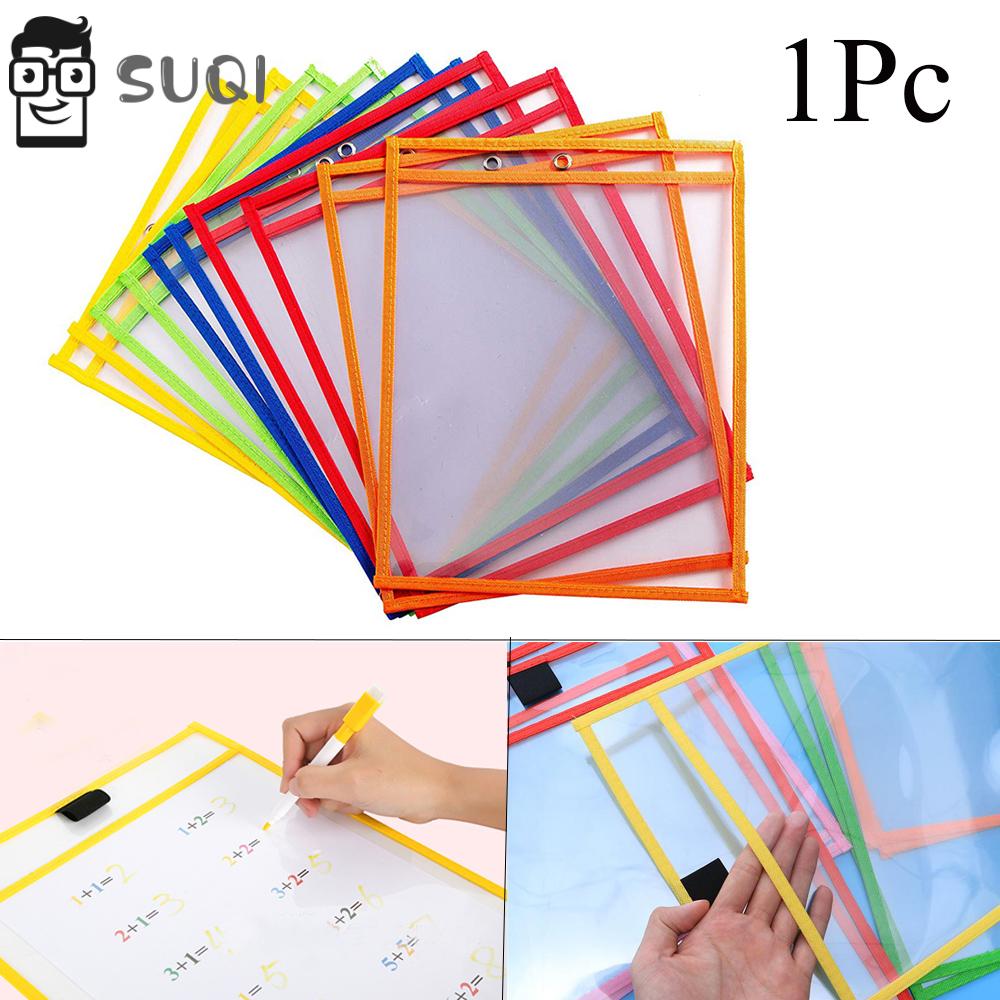 SUQI Durable Dry Wipe Bag Transparent File Pocket Teaching Supplies Office Writing Tool Kids Graffiti Reusable Erasable Stationery Drawing Board/Multicolor