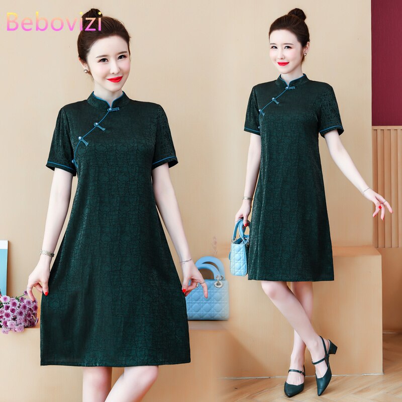 2021 New Plus Size M-3XL 4XL Green Party Casual Qipao Traditional Chinese  Clothing Vintage Modern Cheongsam Dress for Women | Shopee Malaysia