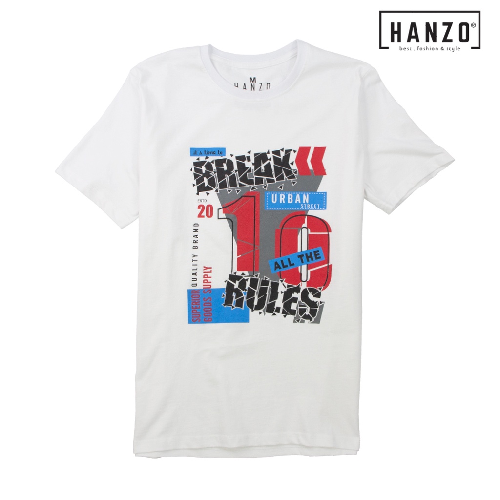 HANZO Men Tshirt Short Sleeve Graphic Tee Shirt Baju Tshirt Lelaki BREAK RULES Tee ShirtBlack