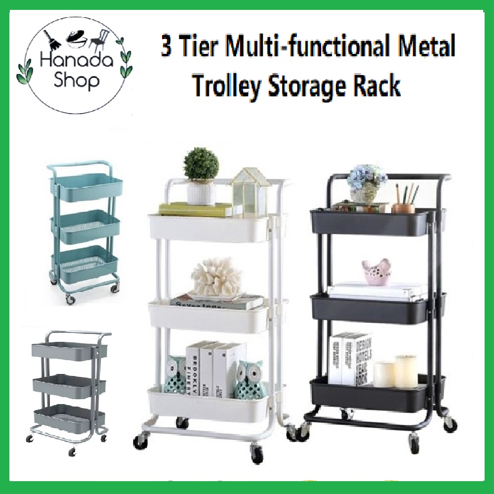 3 Tier Multifunctional Metal Trolley Storage Rack with 100 Metal With