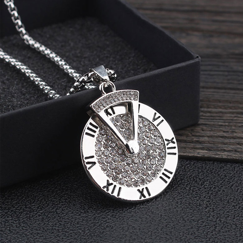 Roman Numerals Rotating Pendant Necklace Titanium Steel Jewellery_voghion.com