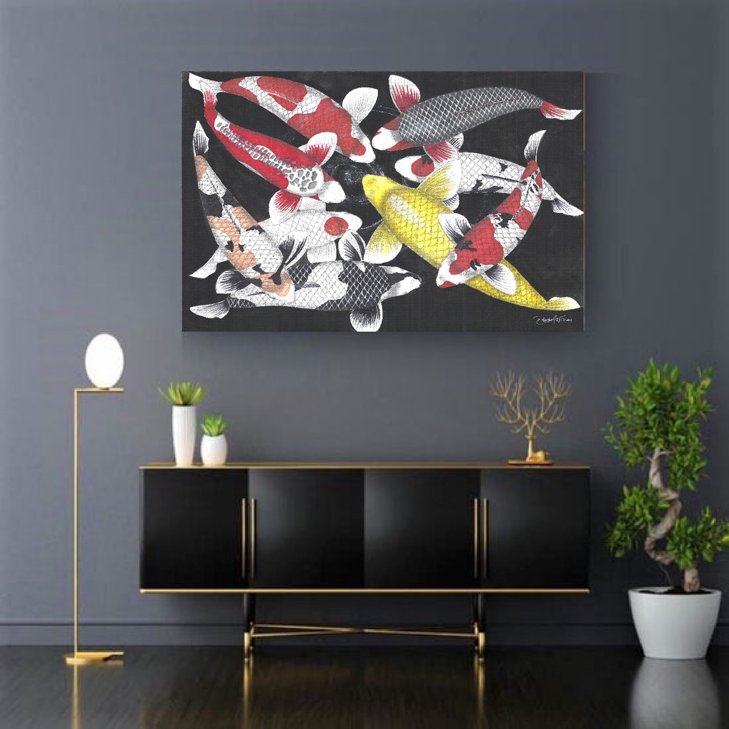 9 Koi Fish Painting Wall Art Fengshui Printed On High Quality Painting