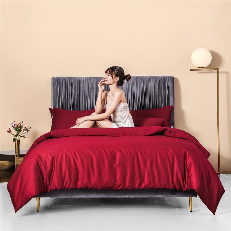 Red Solid Color Satin Cotton Bed Sheet, Red Twin Bed Sheet Set