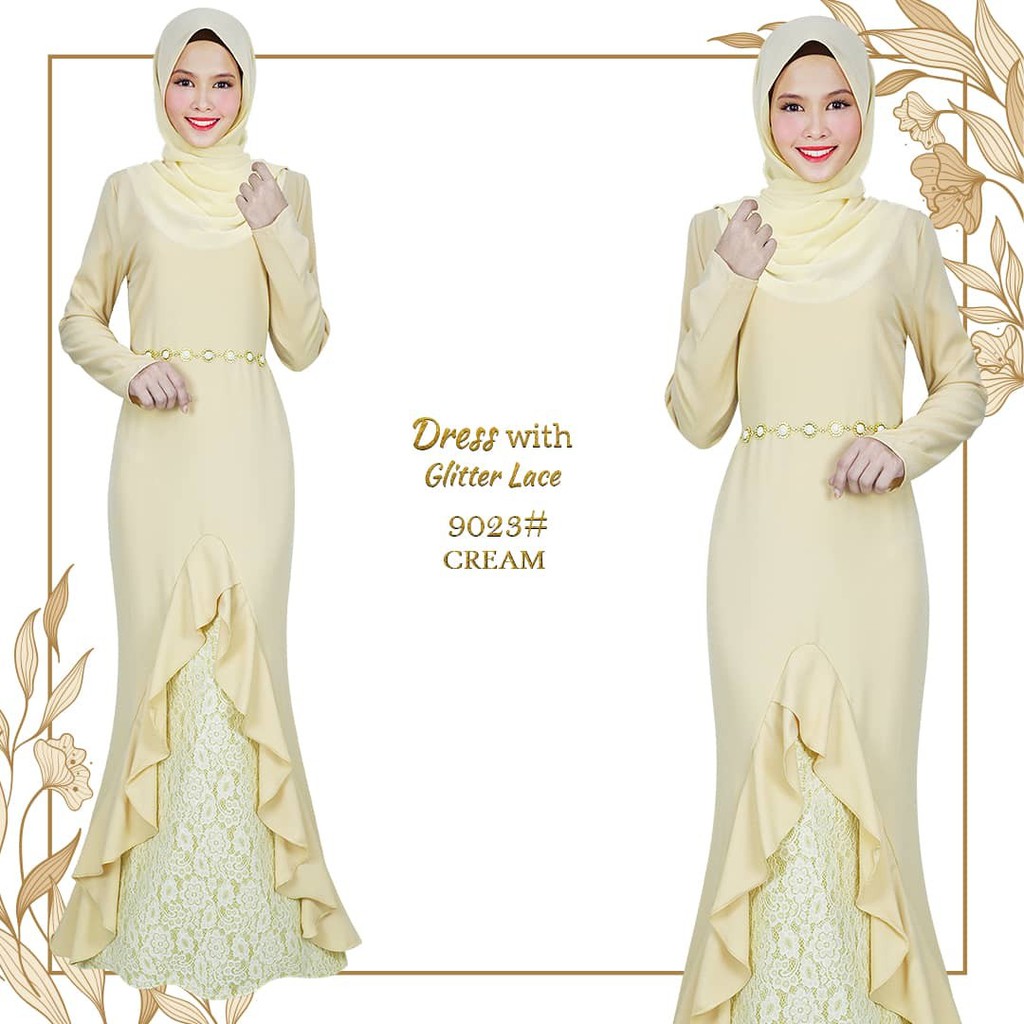 Baju Dress Wanita Gaun Casual Free Size Glitter Lace Simple Muslimah Design