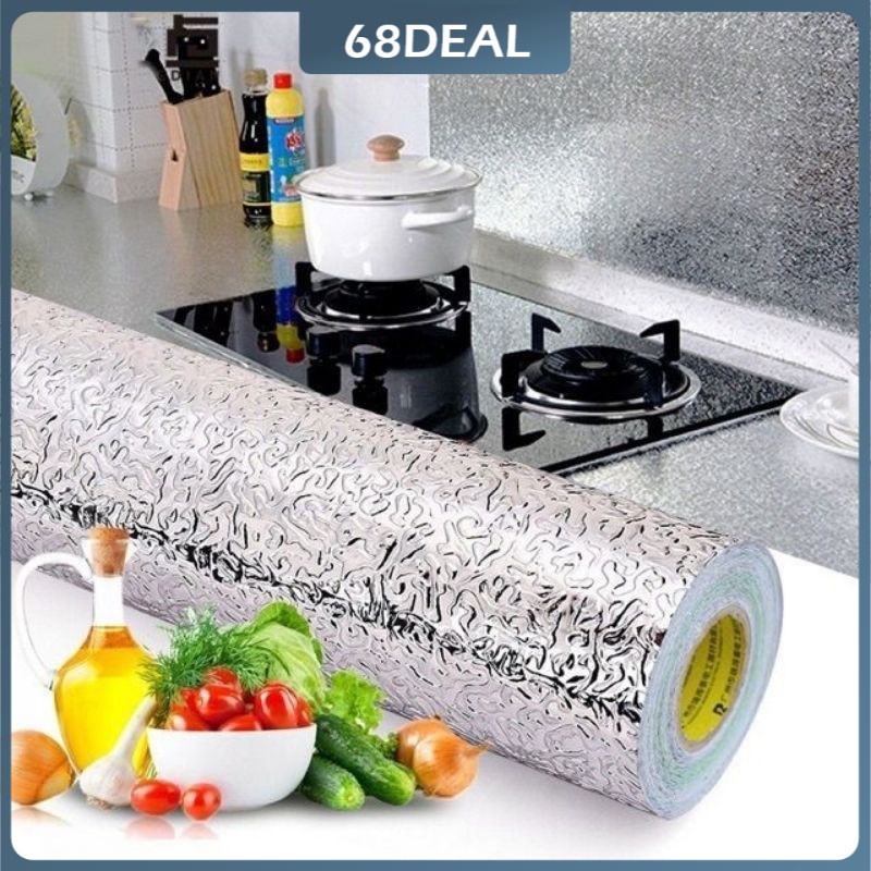 【Johor Stock】30cm/40cm/60cm x 5m Waterproof Aluminium Foil Sticker Self-adhesive Anti Oil Kitchen Wallpaper