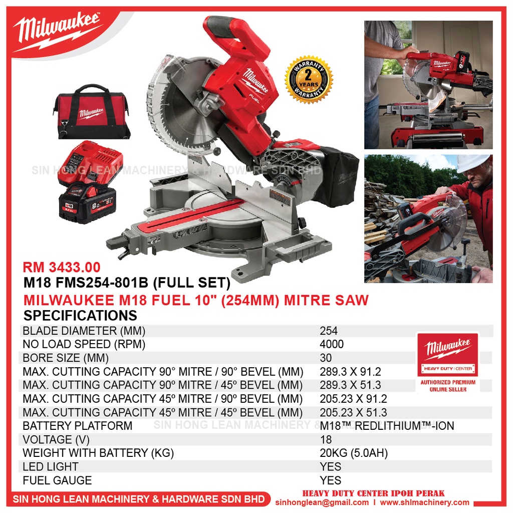MILWAUKEE M18 FMS254801B (FULL SET) M18 FUEL 10" (254mm) Mitre Saw M18
