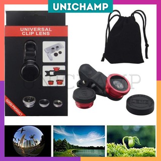 Universal Clip Lens 3in1 Wide Angle + Fish Eye + Macro Lens iPhone Huawei HTC Samsung