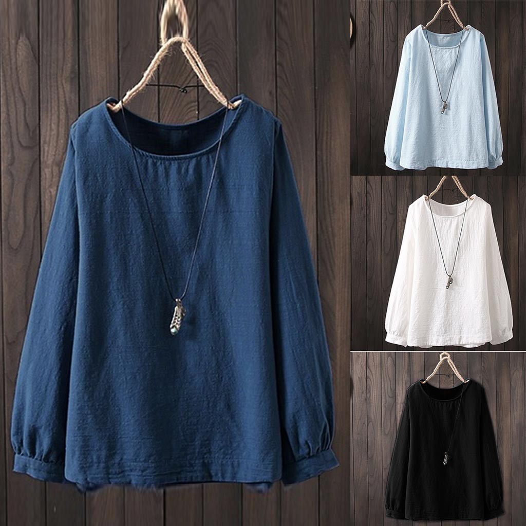 Baju Women Blouse Plus Size Long Sleeve Solid Color Baju Women Blouse Plus Size Long Sleeve Solid Color