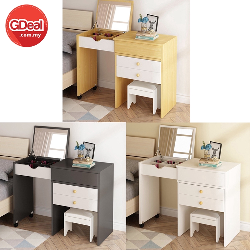 Gdeal Simple Modern Wooden Foldable Mirror Dressing Table Bedroom Moveable Nightstand Makeup Table Cabinet With 2 Wheels Shopee Malaysia,South Indian Simple Embroidery Designs For Blouse Sleeves