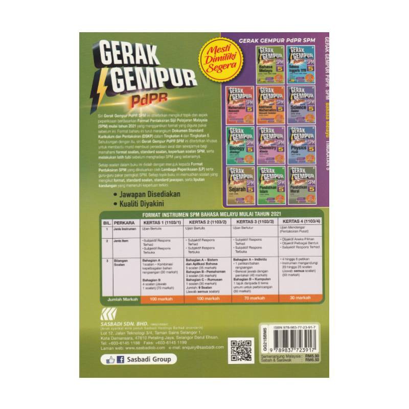Buy Sasbadi  Reference Book  Gerak Gempur PdPR Bahasa Melayu SPM