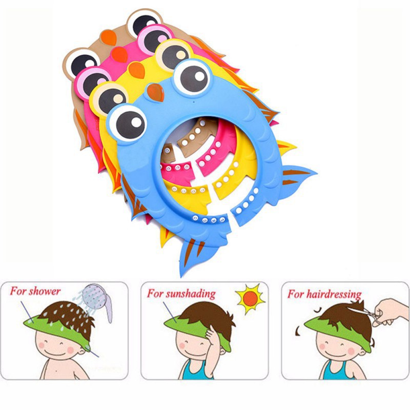 2018 Fish Cartoon Ear Hood Protective Design Kids Shampoo Cap Hair