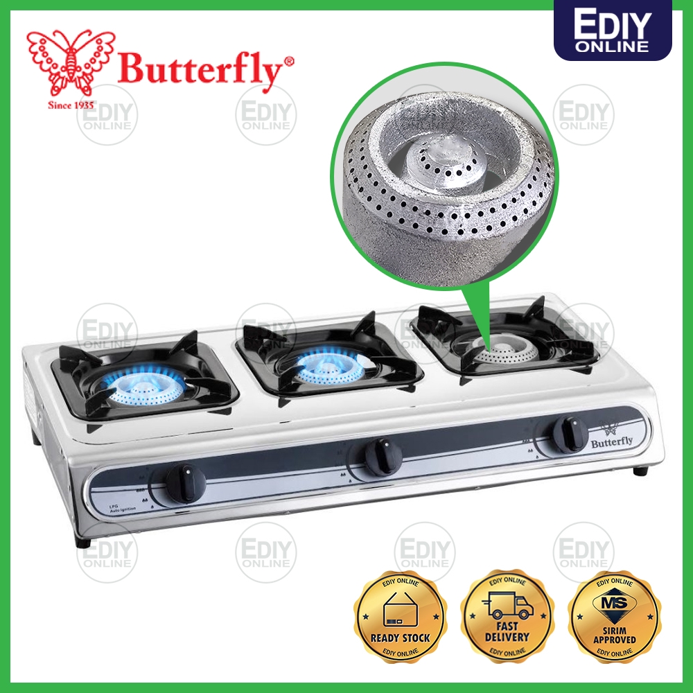 Butterfly BGC3011L Triple Gas stove 3 burner cooker Stainless Steel