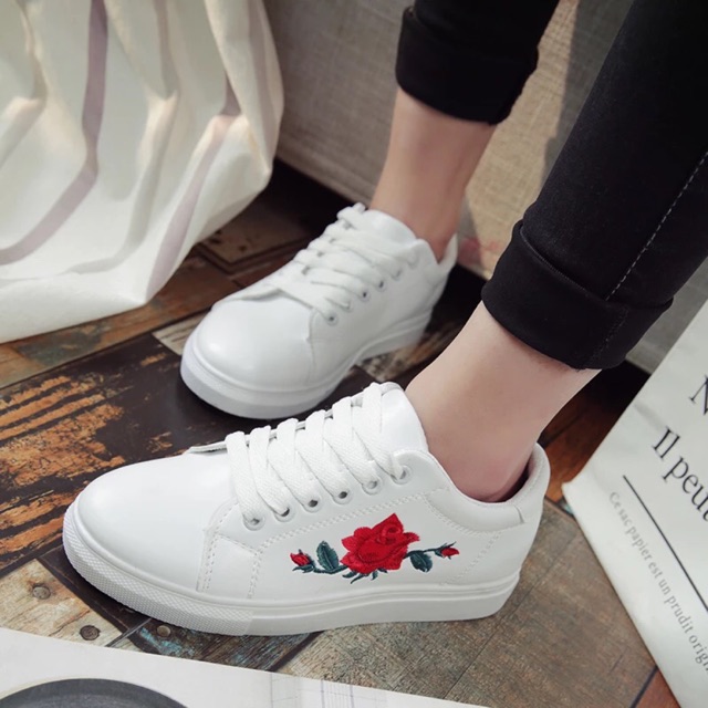 rose embroidered sneakers