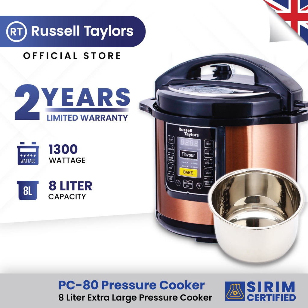 Russell Taylors Electric Pressure Cooker Stainless Steel Pot Rice Cooker (8L) PC-80