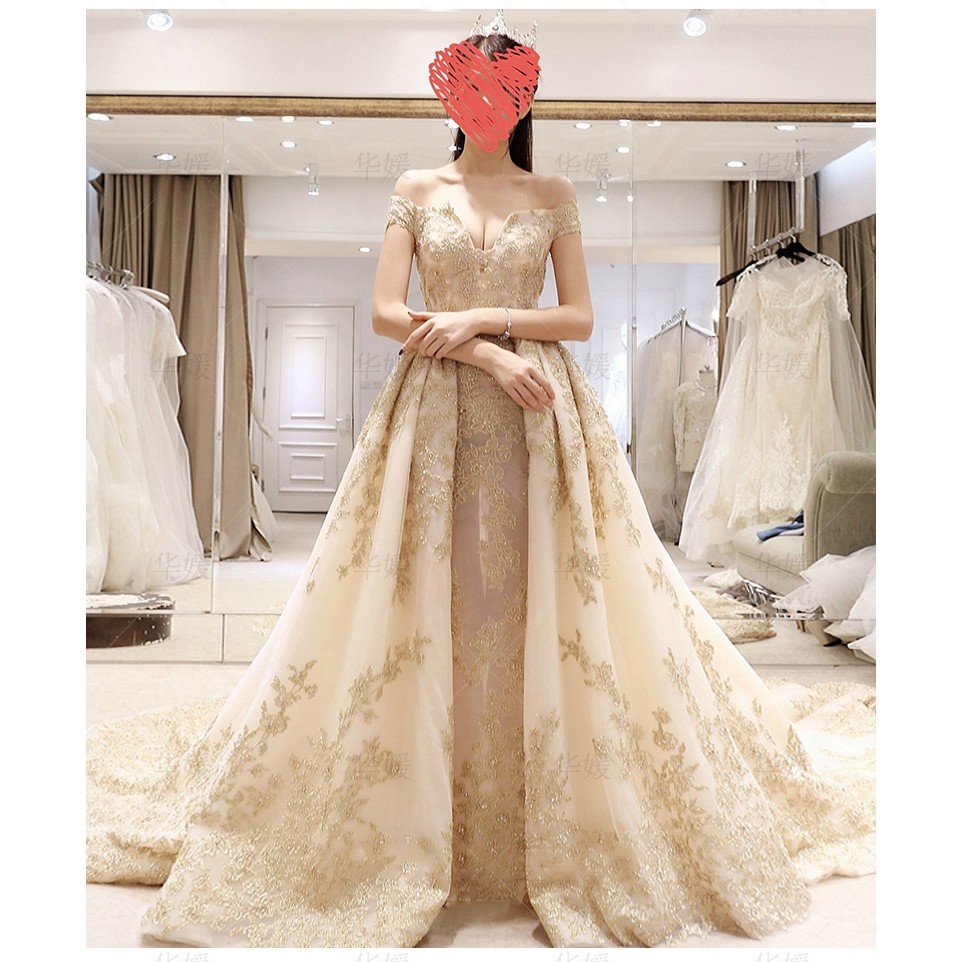 cream and gold prom dress