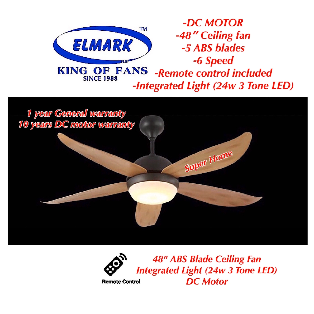 Elmark Remote Control Ceiling Fan With LED Light (24w) Elmark RAPID 48