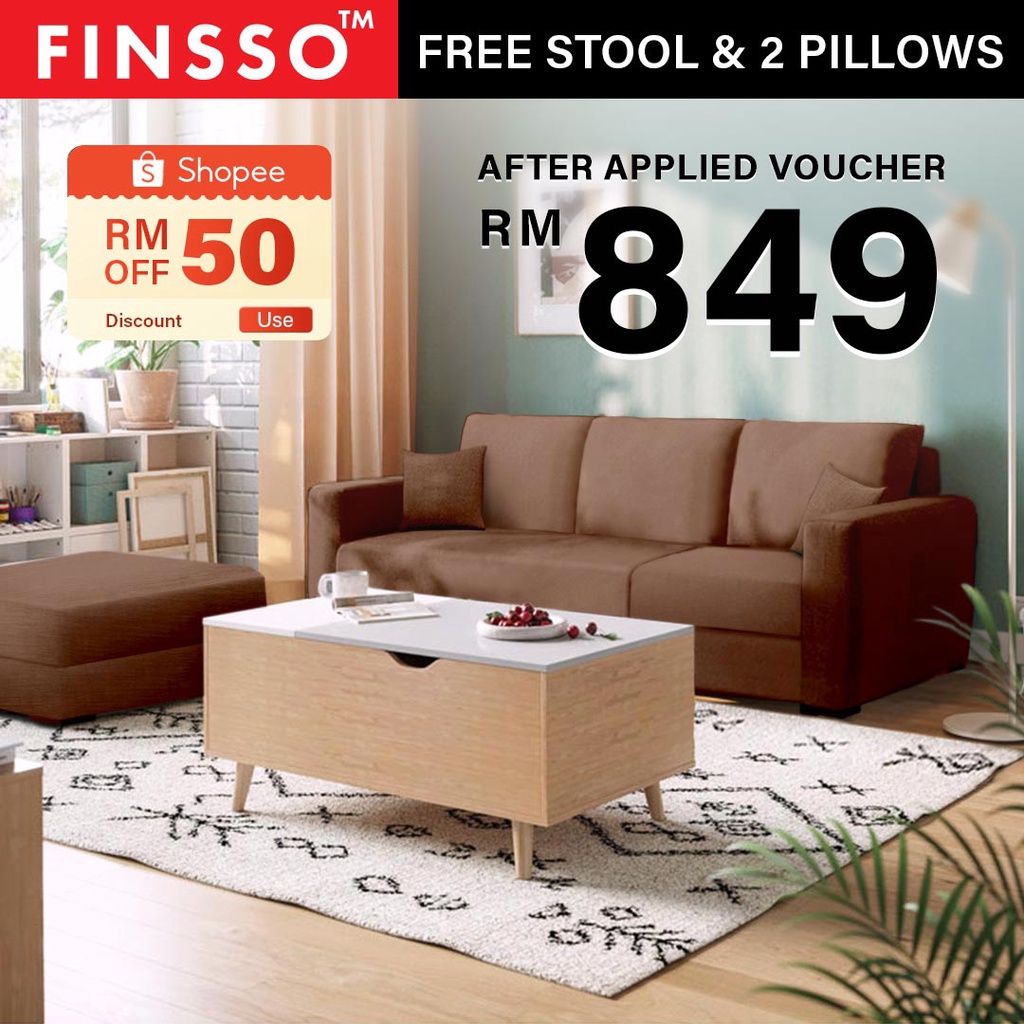 FINSSO: Lauren 868 L-Shape Sofa FREE stool and 2 small pillow [FREE INSTALLATION]