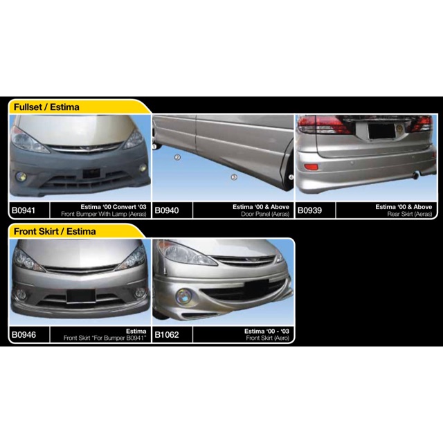 Toyota estima acr30 aeras bodykit body kit front side rear bumper skirt