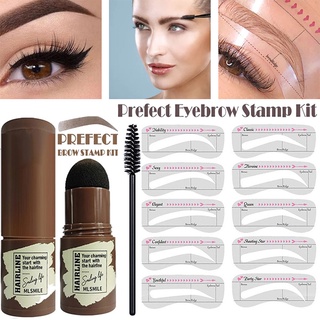 One Step Eyebrow Stamp Shaping Kit Waterproof Eye Brow Gel Stamp Kit with 10 Reusable Eyebrow Stencils and Eyebrow Brushes