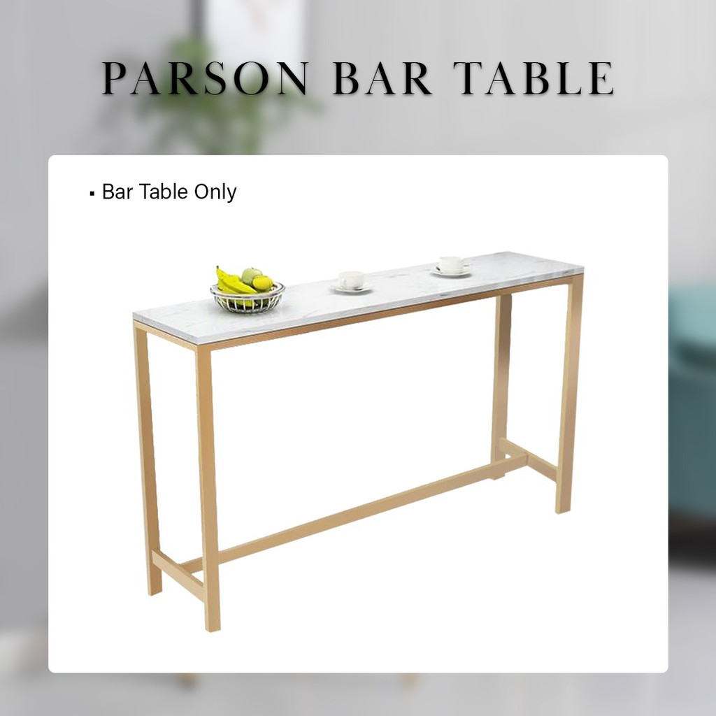 FINSSO: Parsons Marble Texture Wooden Bar Table with Gold Metal Frame + 2 Bar Stools