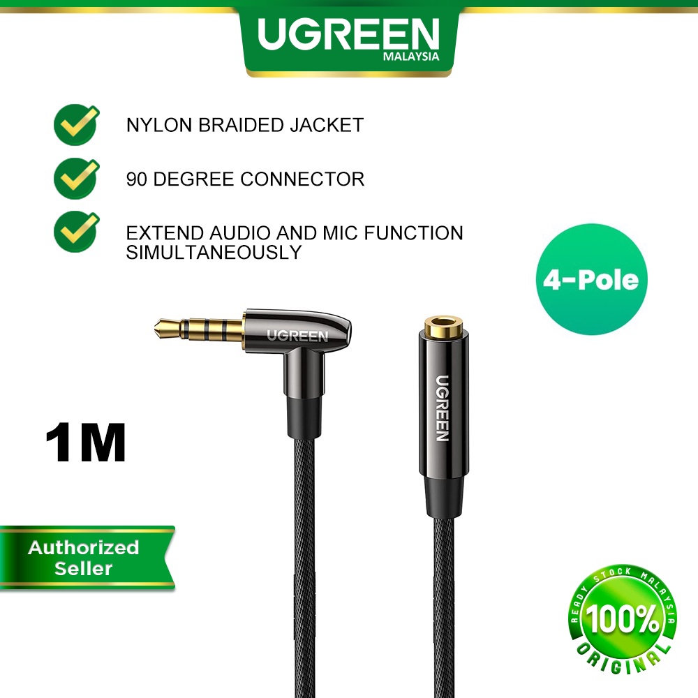UGREEN 3.5mm Extension Cable TRRS Headphone Male to Female 4 Pole Aux Audio Mic Extender Jack
