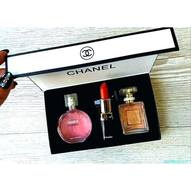 chanel perfume and lipstick gift set