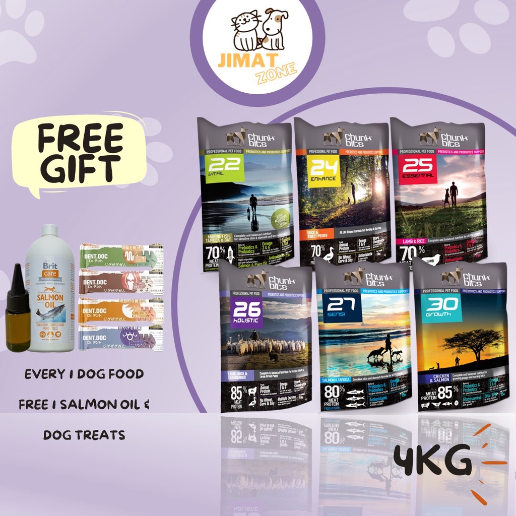 [FREE SALMON OIL & DOG TREATS] Chunk Bits Dog Food 4KG 22 Marian Fish