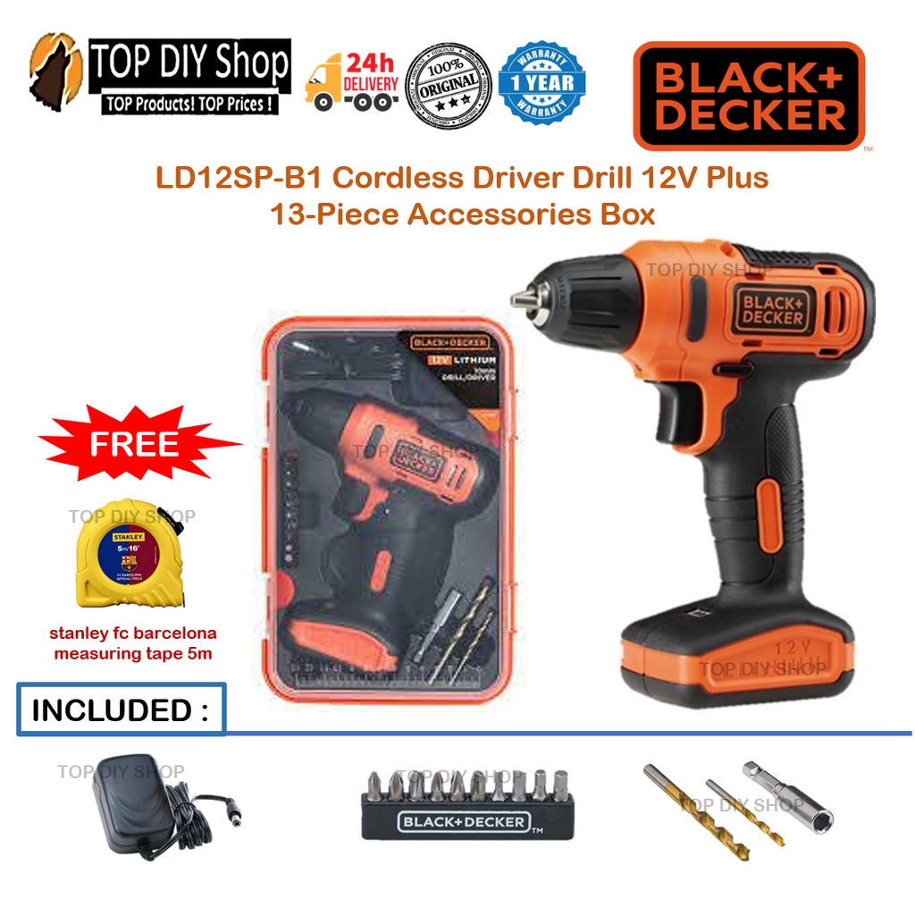 BLACK&DECKER LD12SP-B1 Cordless Driver Drill 12V Plus 13-Piece Accessories Box (LD12SP)