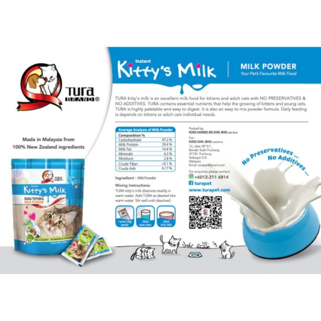 READY STOCK : TURA Kitty Milk / Susu Untuk Anak Kucing - Produk Malaysia  dengan bahan-bahan 100% dari New Zealand