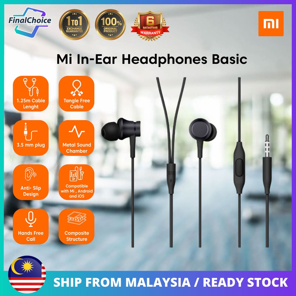 Xiaomi In-Ear Headphones Basic Stereo Sound Quality Build-in Mic 1.2mm Durable Cable with 3.5mm Jack